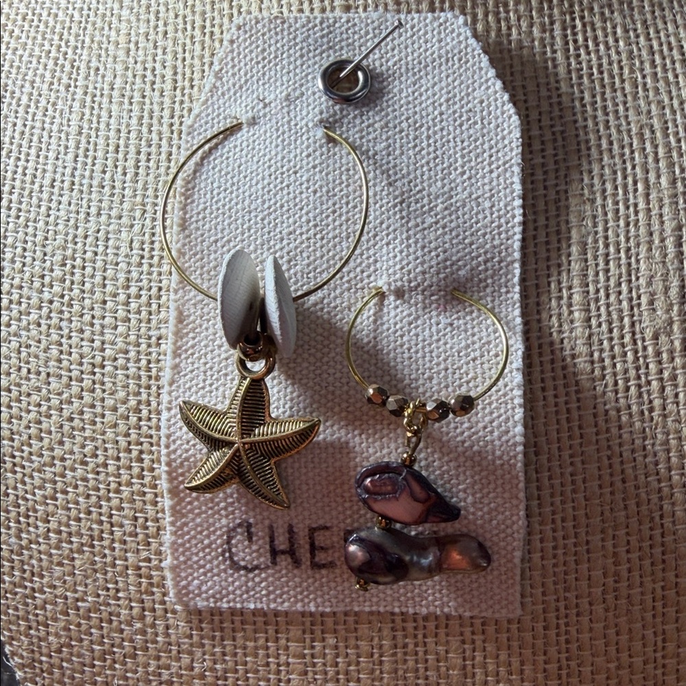 Coastal Wine Charms Gold Starfish and Bead Hoop Wine For Two 🥂